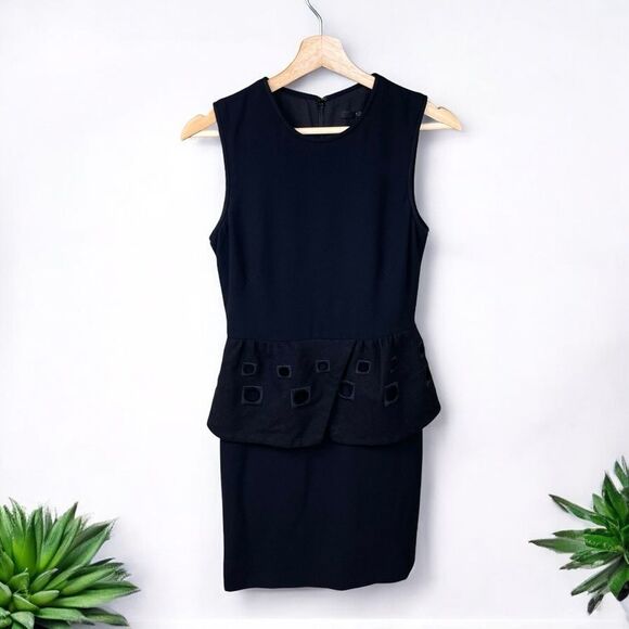 Tibi Wool / Cashmere Peplum Sheath Dress with Embroidered Eyelet Detail - Picture 3 of 9